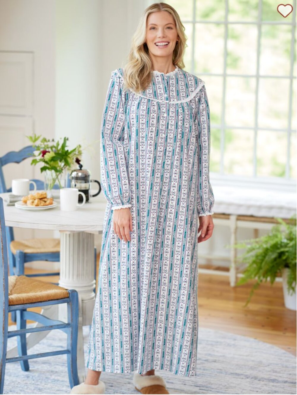 Lanz of Salzburg Lanz Classic Tyrolean Cotton Flannel 54 Inch Nightgown in Teal